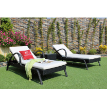 Top selling Outdoor Garden Furniture High Quality Poly PE Rattan Sunbed with side table